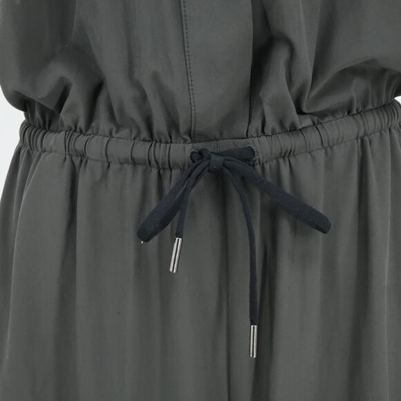 Athleta Jumpsuit Womens 10 Gray Crop Ankle Elastic Tie Waist Snaps Open Back - Picture 10 of 16